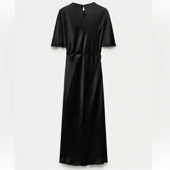 ZARA BLACK SATIN EFFECT WRAP MAXI DRESS XL - Picture 2 of 6